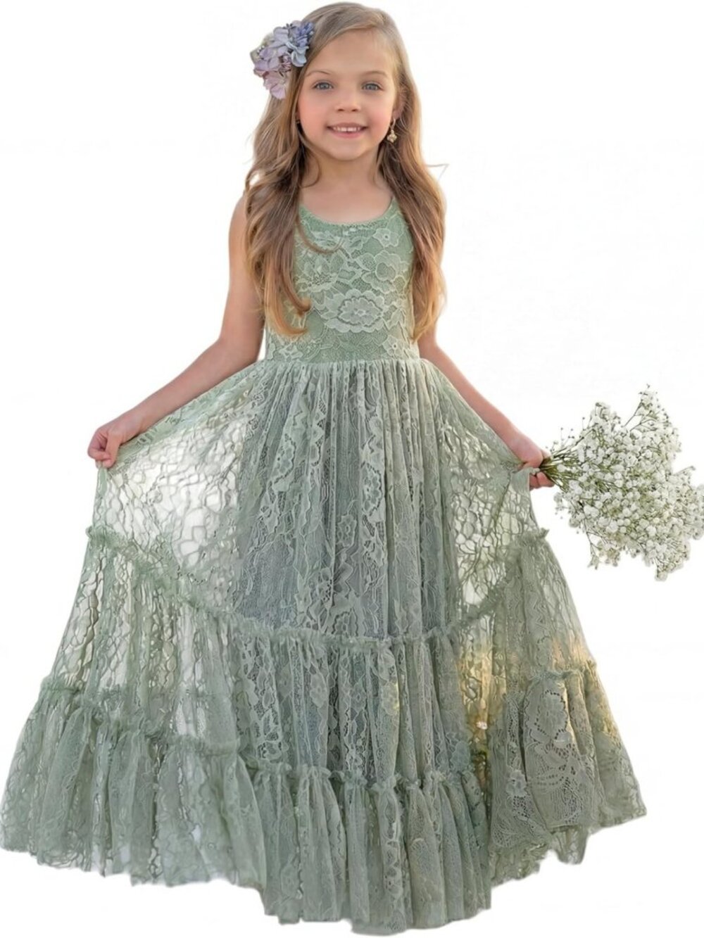 Boho Flower Girl Dress with Ruffles & Lace - Sleeveless Toddler Dress
